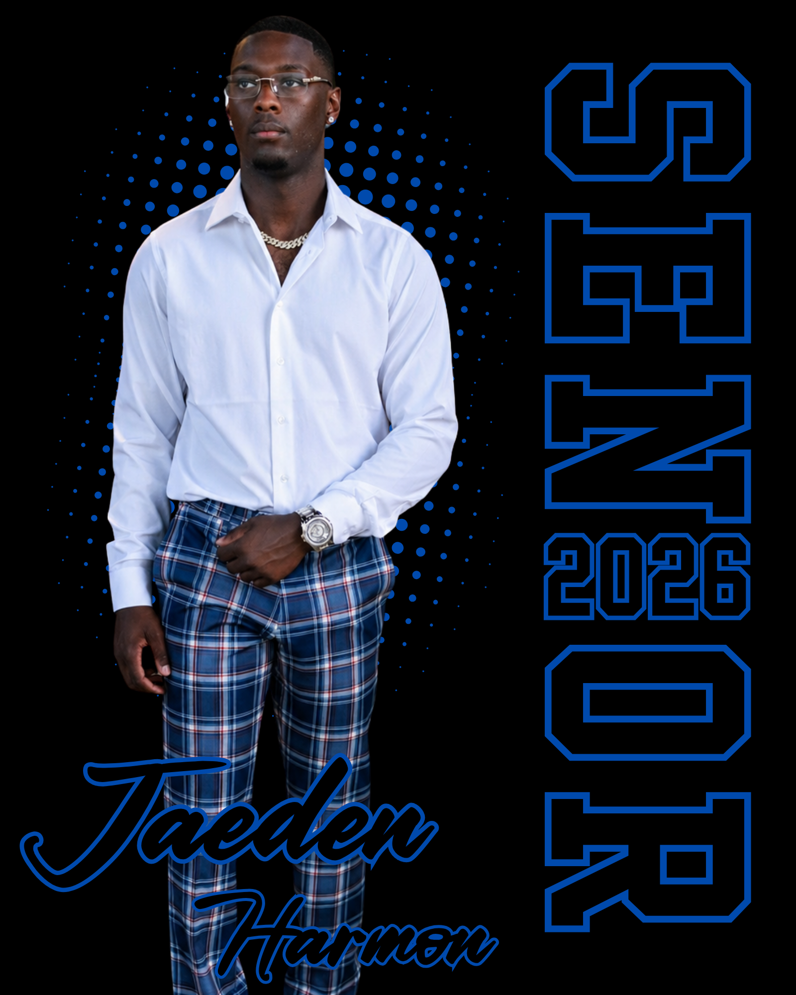 Senior portrait on halftone backdrop